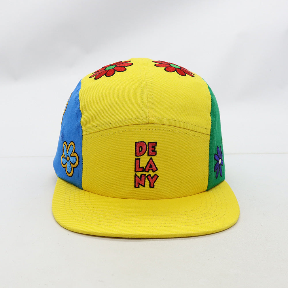 DE LA NY FLOWER 5 PANEL CAMPER YELLOW BLUE GREEN HAT