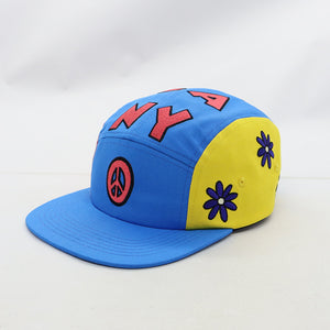 DE LA NY PEACE 5 PANEL CAMPER BLUE PINK YELLOW HAT