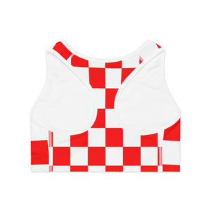 Red checker Sports Bra (AOP)